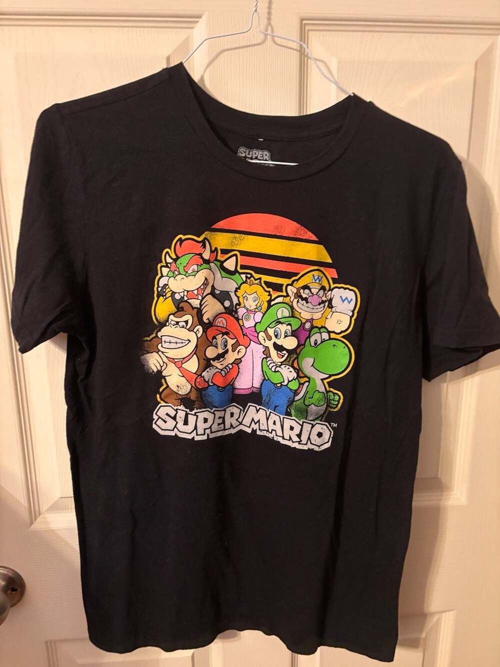 Super Mario Bros Cast of Characters Retro Graphic T-Shirt Black XL